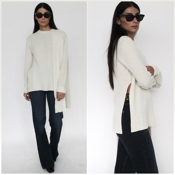 TENNE Cashmere & Merino Wool Crewneck Sweater Side Bow Sash Women’s Size Small - Picture 2 of 14